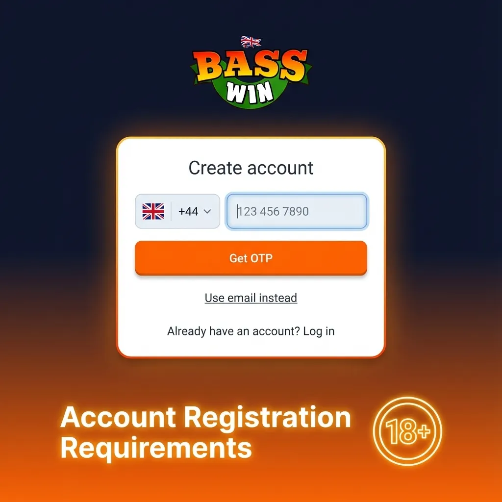 Illustration of UK online gambling account registration rules shown as a checklist beside a user profile form