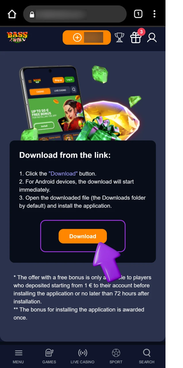 Download Basswin Casino APK for Android.