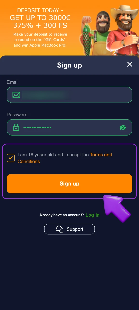 Final step to verify and activate new Basswin player profile.