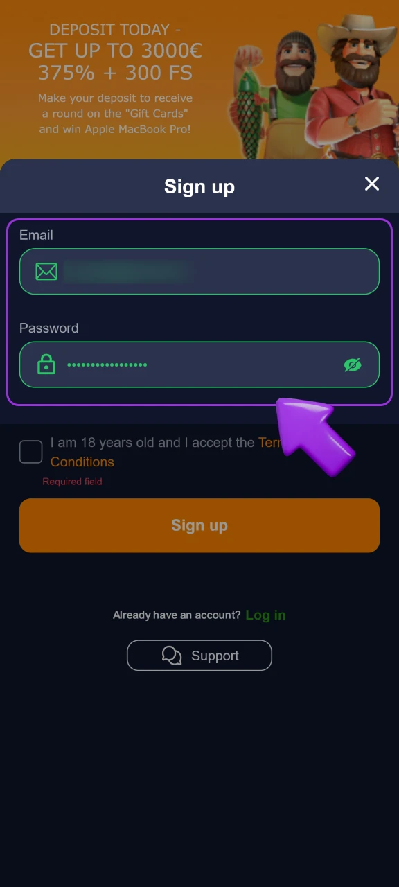 Filling in personal details in the Basswin sign-up form.