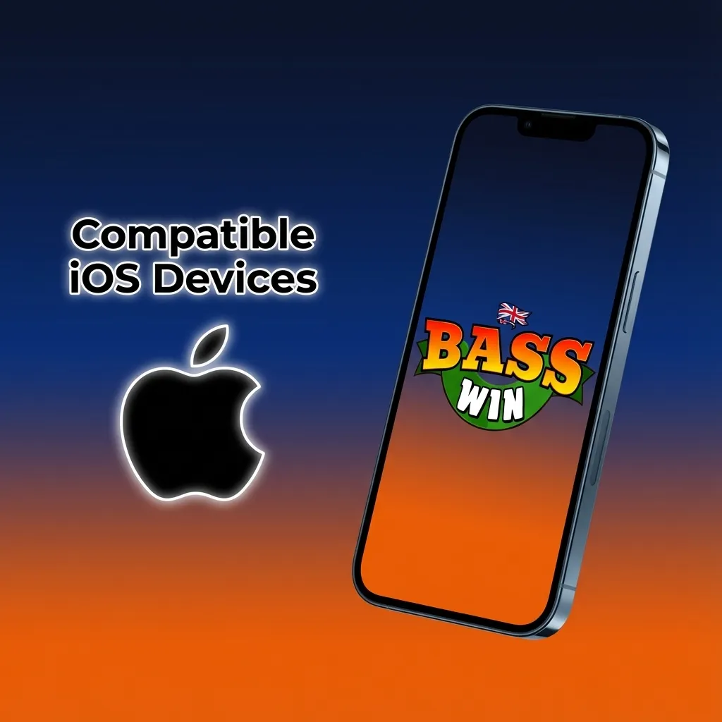 Graphic listing compatible UK iPhone models for the Basswin iOS app, from iPhone X through iPhone 15 series