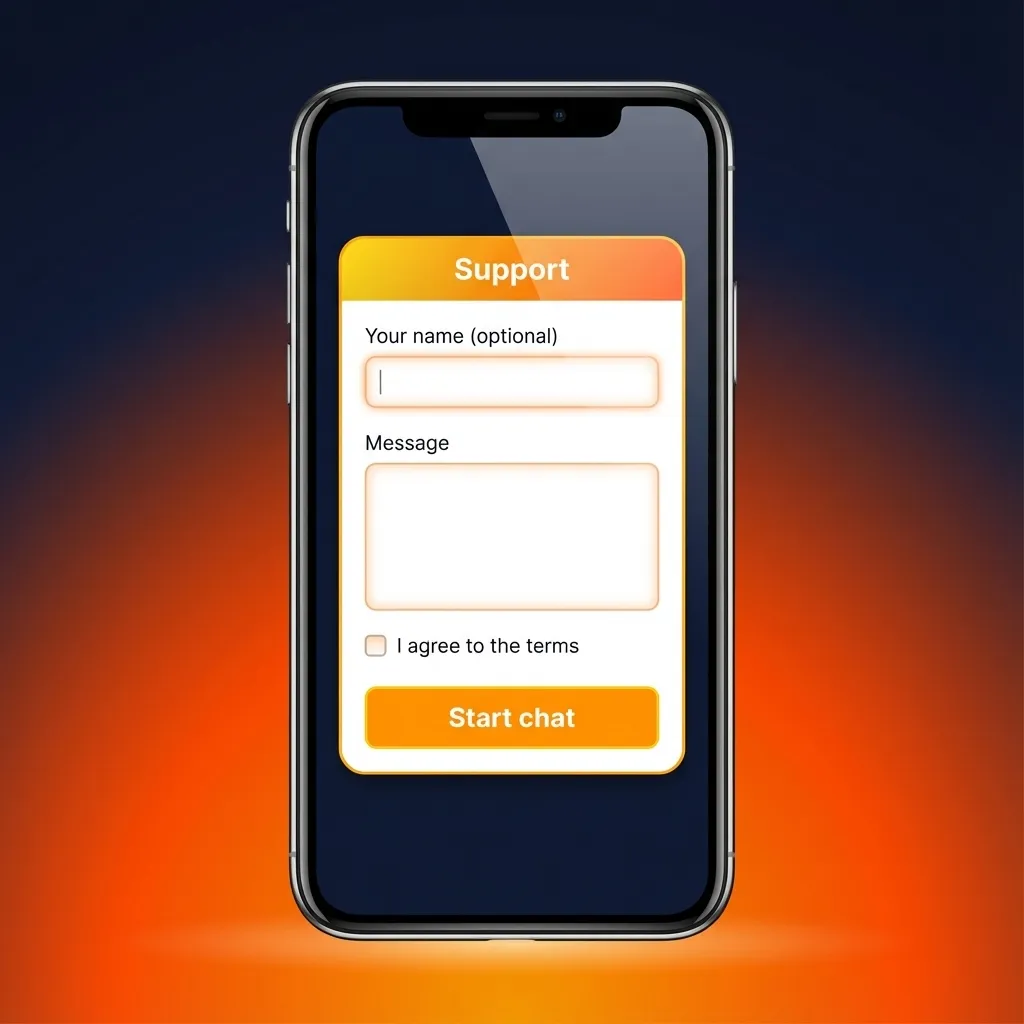Illustration of Basswin mobile app customer support options: live chat, email, and help centre for UK users.
