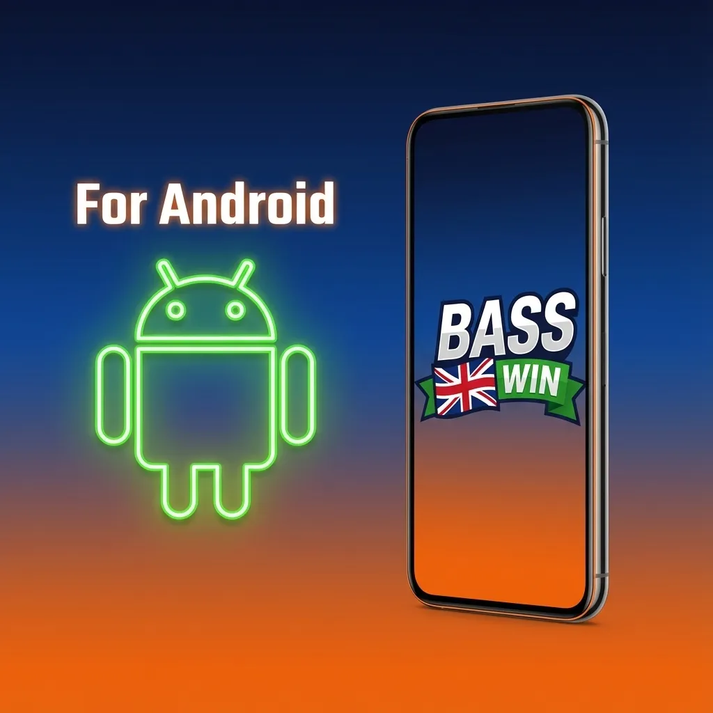 Illustrated Android phone showing Basswin casino app icon and step-by-step APK download and installation instructions