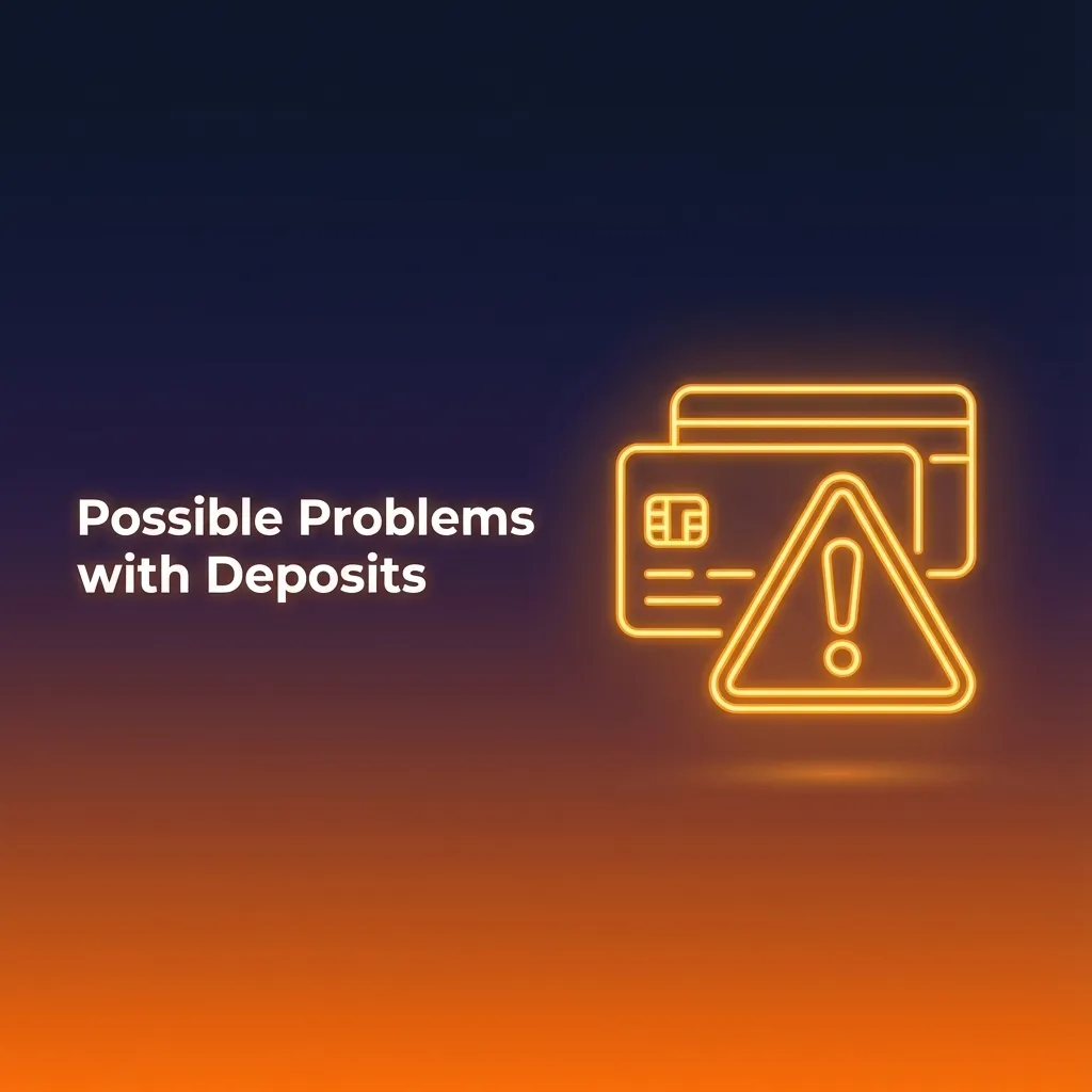 Illustration of a user facing online deposit issues with bank card, pending status, wrong amount, and security verification alerts