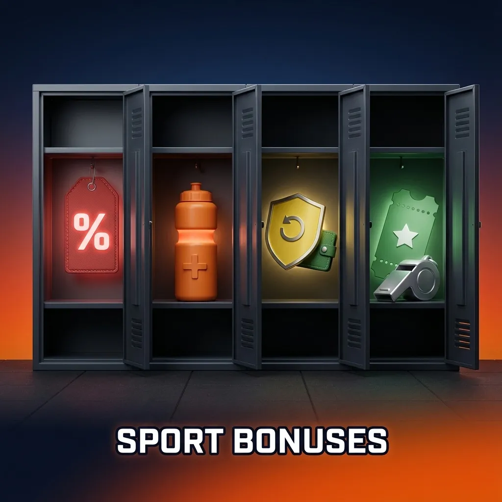 Sport bonuses graphic highlighting first bet offers, reload boosts, free bets, and esports specials for UK sports bettors