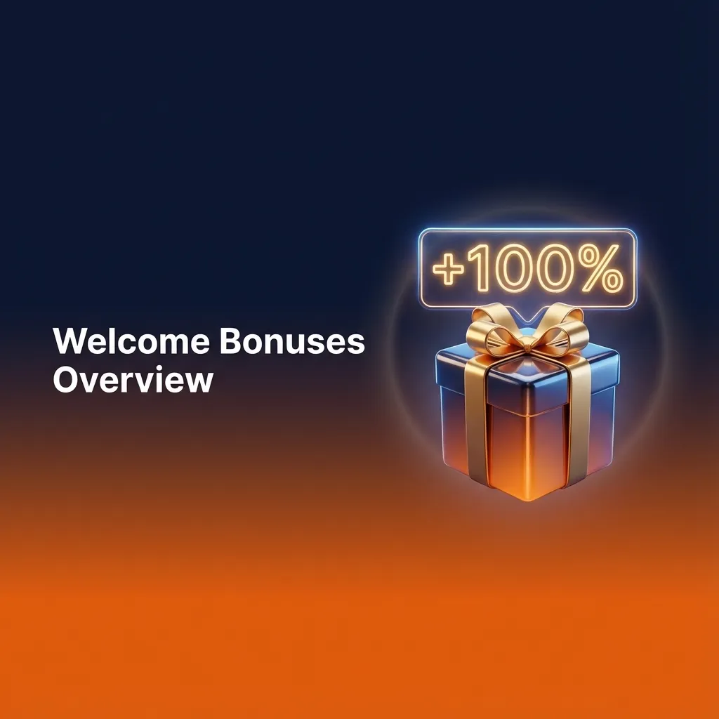 Table titled “Welcome Bonuses Overview” comparing casino and sports first deposit bonus options and requirements.