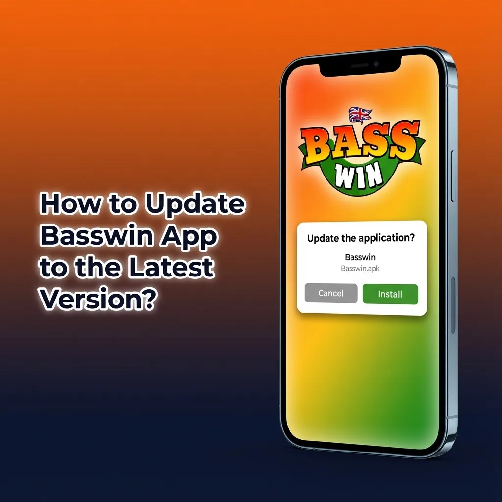Illustration of a user updating the Basswin Android app by downloading and installing the latest APK from the official website