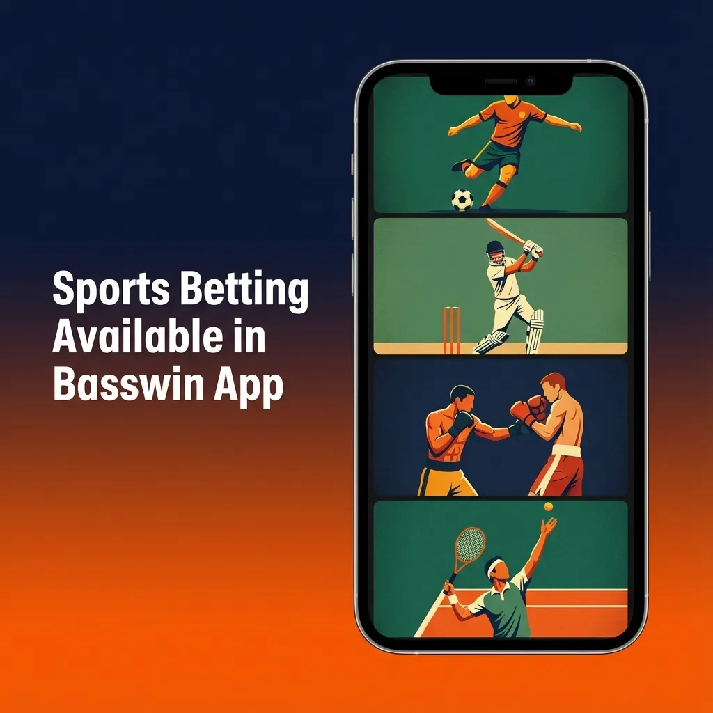 Basswin sports betting app on iPhone showing markets for football, horse racing, tennis, cricket, rugby, NFL and esports