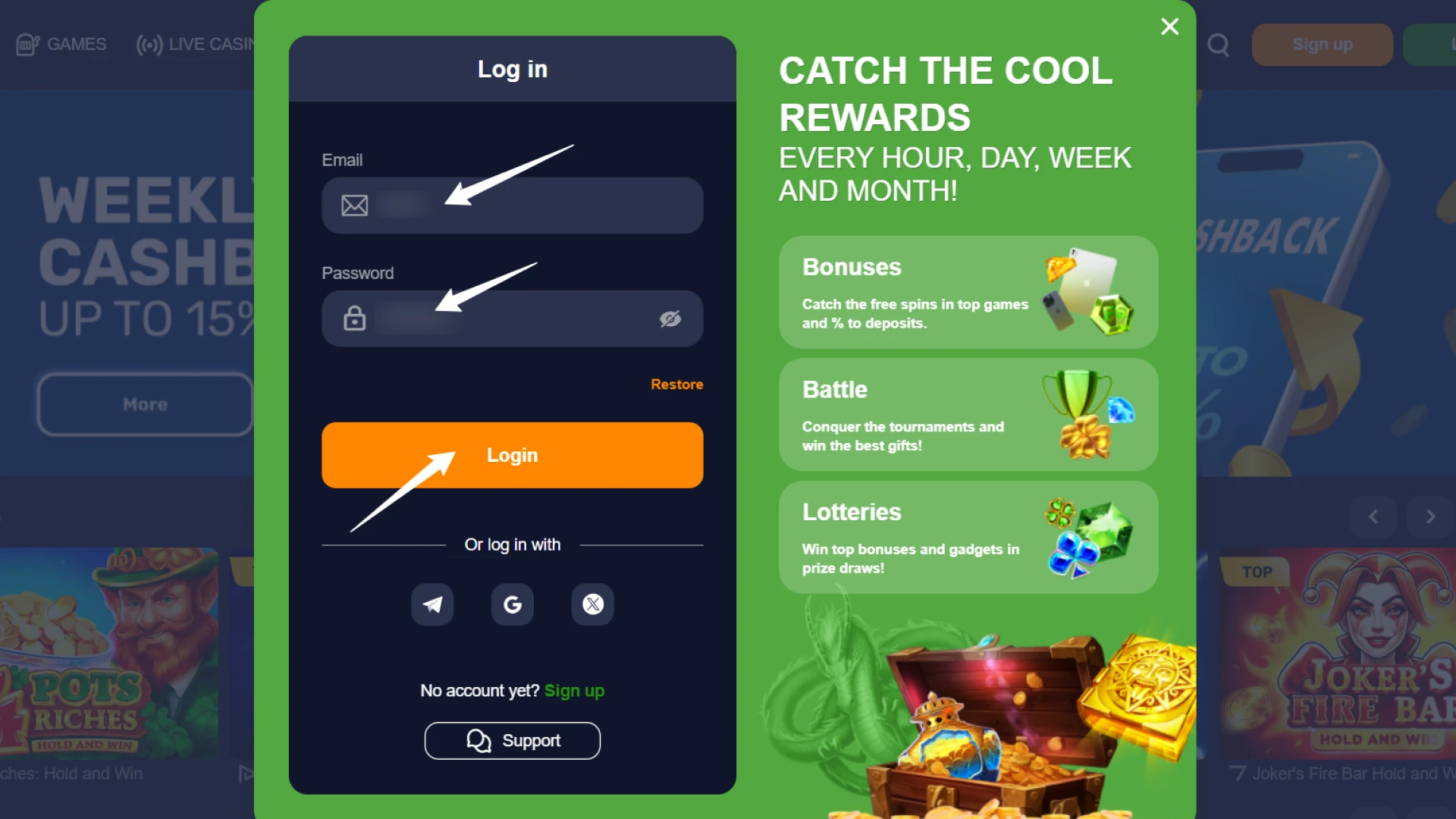 Log in to your profile to use Basswin Bonuses.