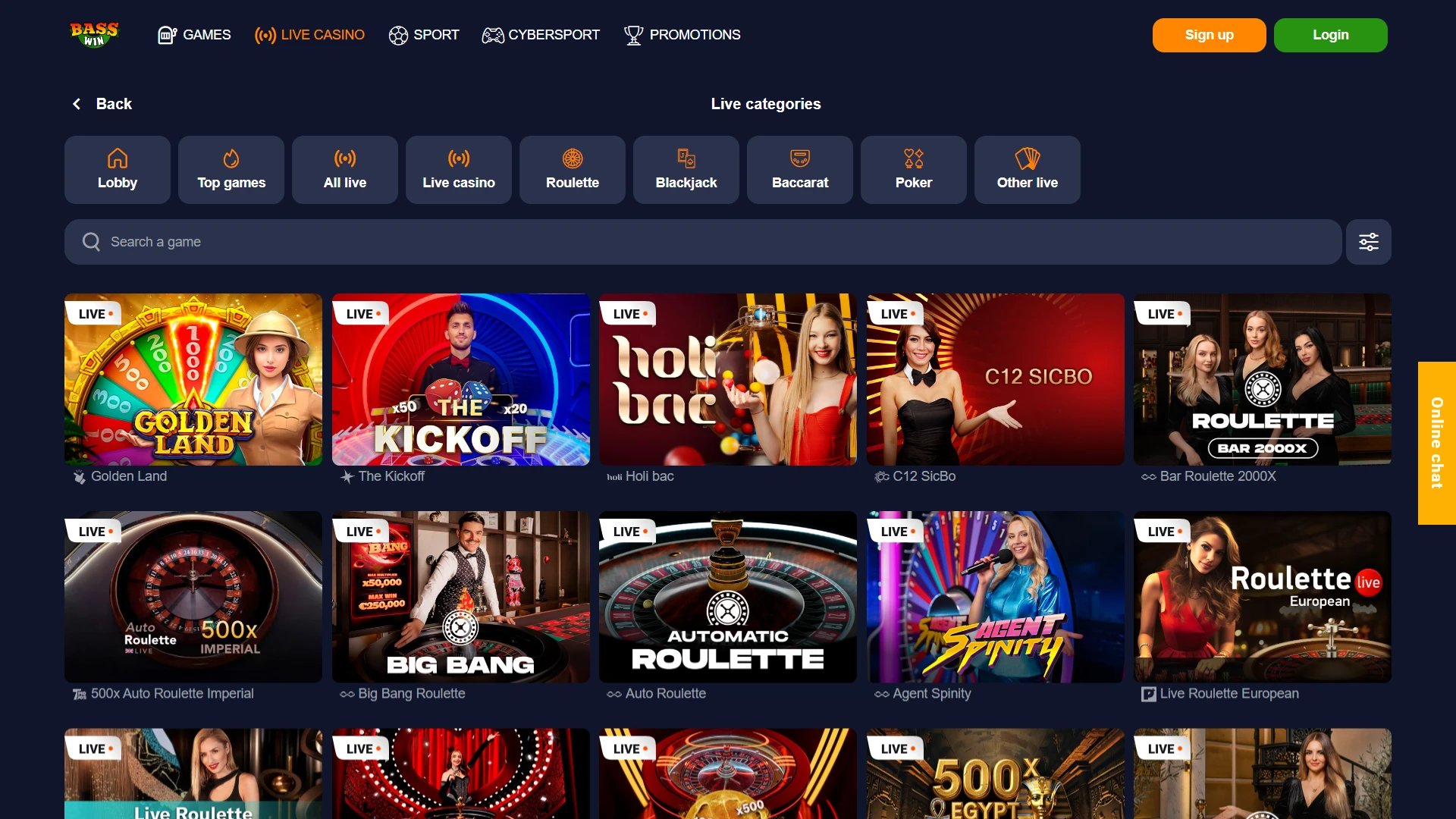 Join professional dealers in the immersive Basswin live casino rooms.