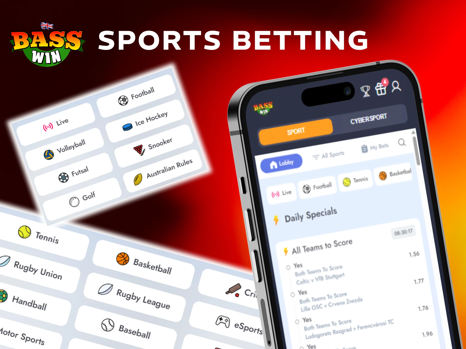 Access various sports events for wagering through the Basswin App.